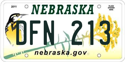 NE license plate DFN213