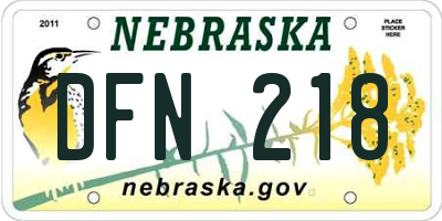 NE license plate DFN218