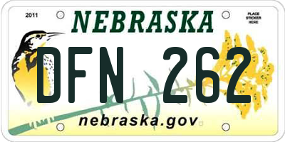 NE license plate DFN262