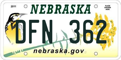 NE license plate DFN362