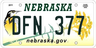 NE license plate DFN377