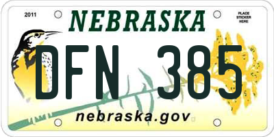 NE license plate DFN385