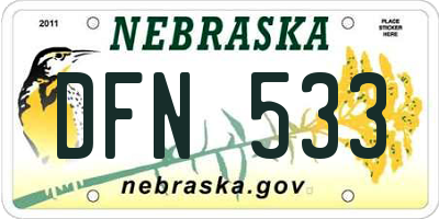 NE license plate DFN533