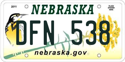 NE license plate DFN538