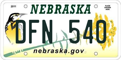 NE license plate DFN540