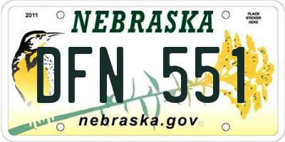 NE license plate DFN551
