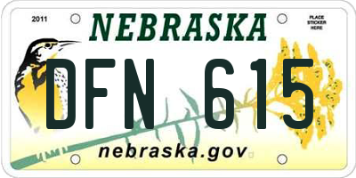 NE license plate DFN615