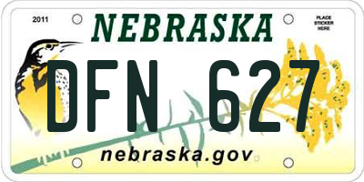 NE license plate DFN627
