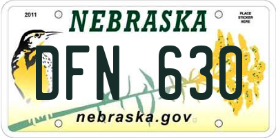 NE license plate DFN630