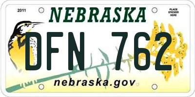 NE license plate DFN762