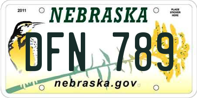NE license plate DFN789