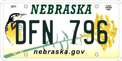 NE license plate DFN796