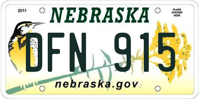 NE license plate DFN915