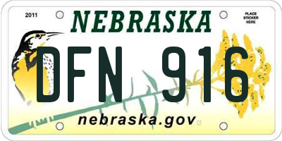 NE license plate DFN916