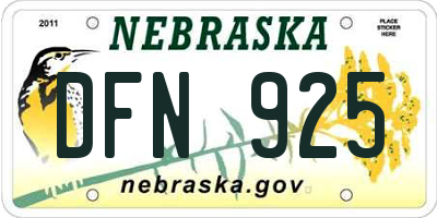 NE license plate DFN925