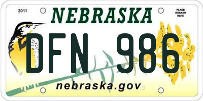 NE license plate DFN986