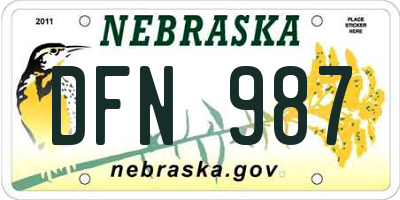 NE license plate DFN987