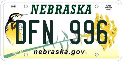 NE license plate DFN996