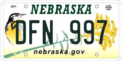 NE license plate DFN997
