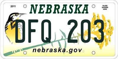NE license plate DFQ203