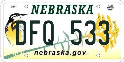 NE license plate DFQ533