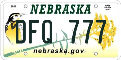 NE license plate DFQ777