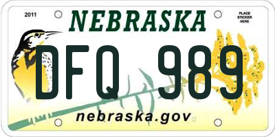 NE license plate DFQ989