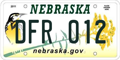 NE license plate DFR012
