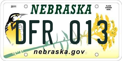 NE license plate DFR013