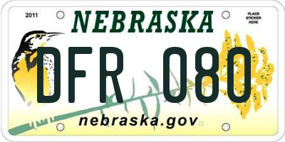 NE license plate DFR080