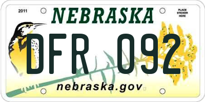 NE license plate DFR092