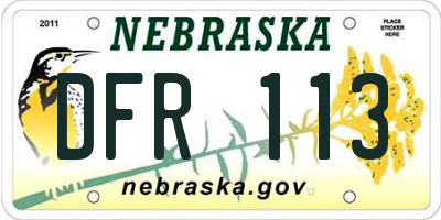 NE license plate DFR113