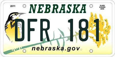 NE license plate DFR181