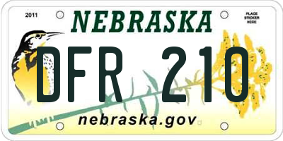 NE license plate DFR210