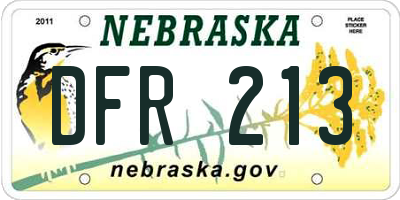 NE license plate DFR213