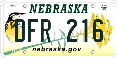 NE license plate DFR216