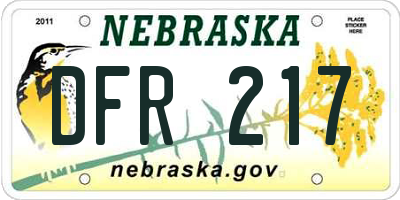 NE license plate DFR217