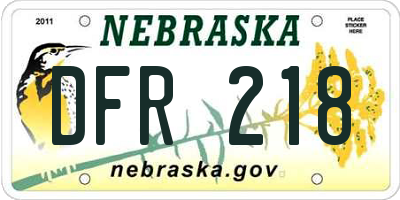 NE license plate DFR218
