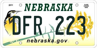 NE license plate DFR223