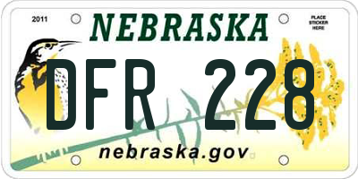 NE license plate DFR228