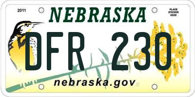 NE license plate DFR230