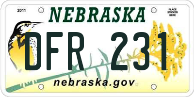 NE license plate DFR231