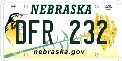 NE license plate DFR232