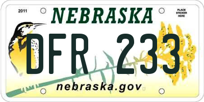 NE license plate DFR233