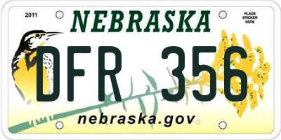 NE license plate DFR356