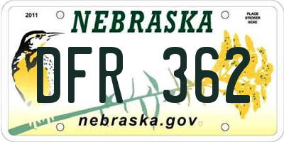 NE license plate DFR362