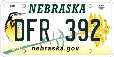 NE license plate DFR392