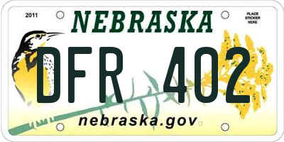 NE license plate DFR402
