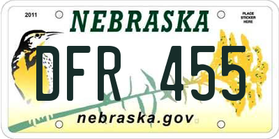 NE license plate DFR455