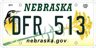 NE license plate DFR513